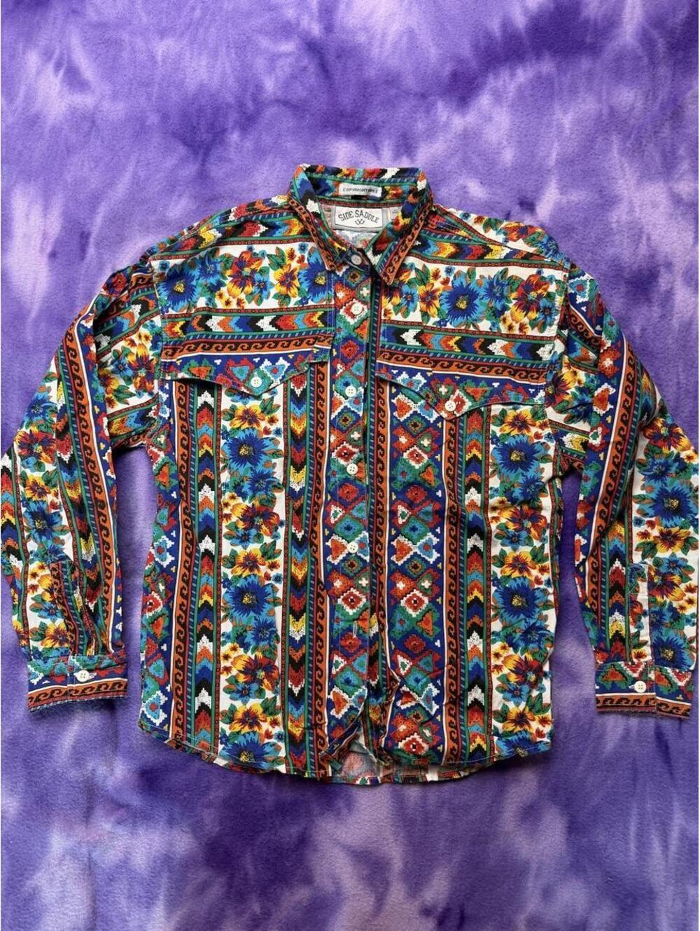 90s south western floral print  cotton blouse